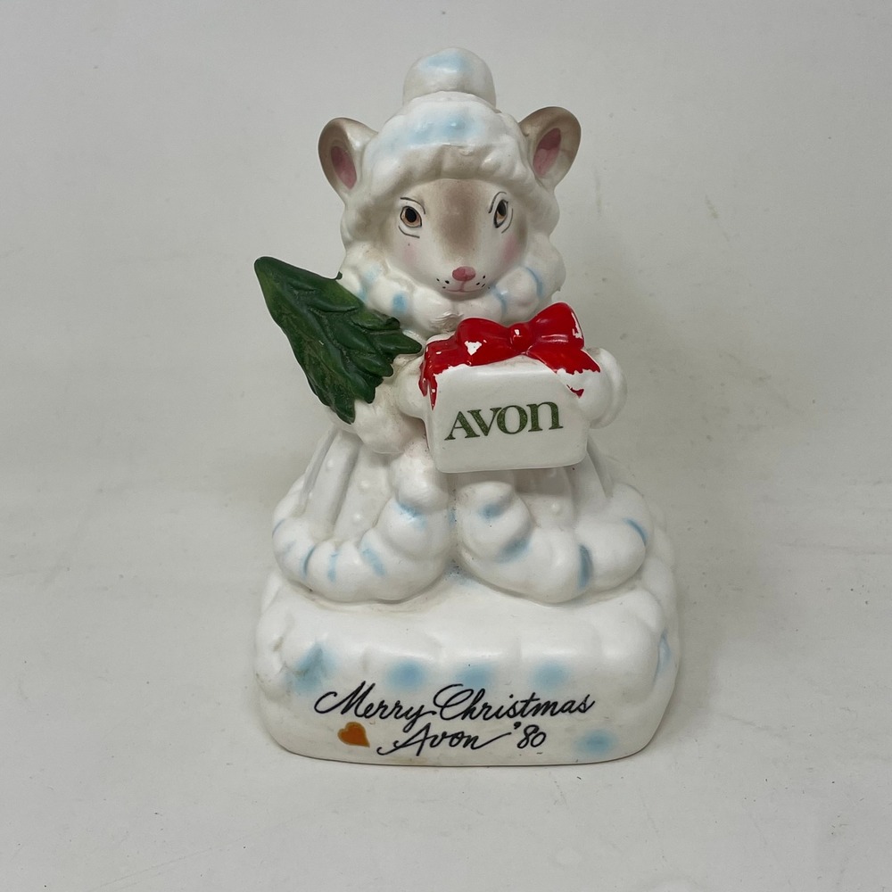 Vintage 80s Avon Precious Moments Merry Christmas Mouse Figurine Porcelain Japan